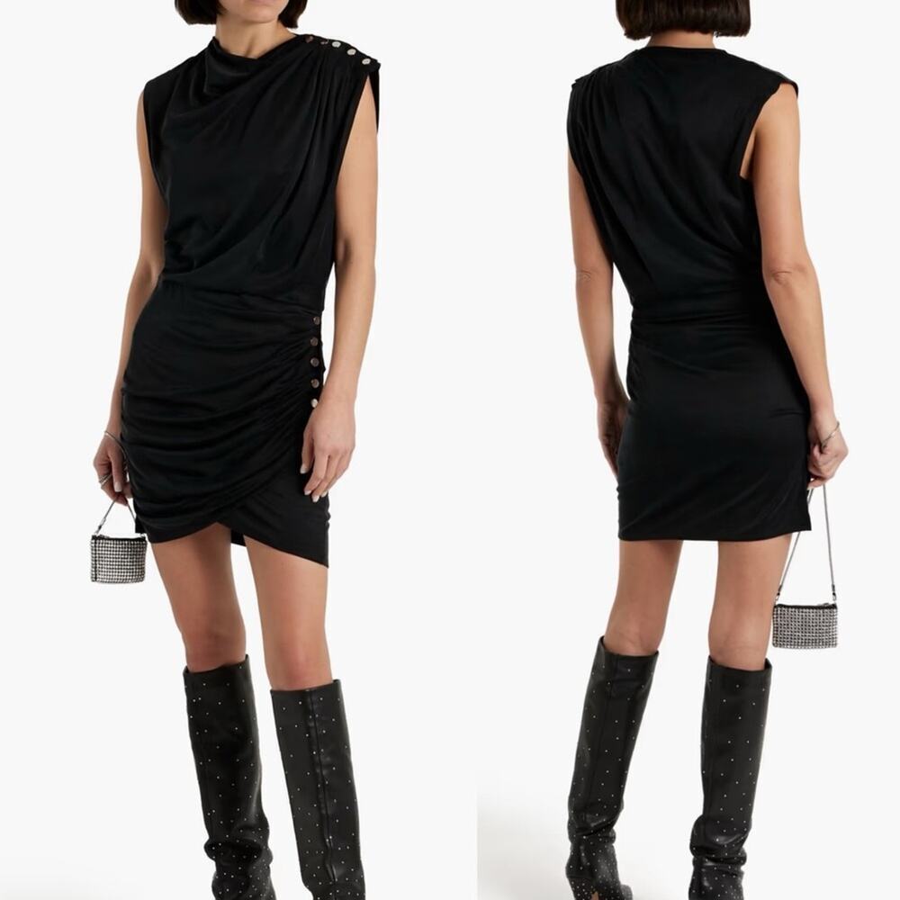 NEW IRO Manaia ruched cupro and Lyocell-blend satin-jersey mini dress sz S $398
